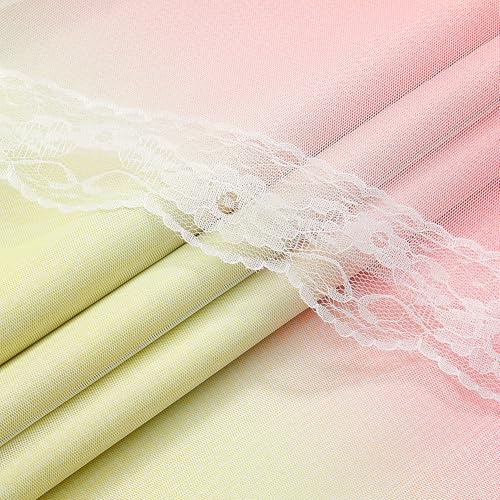 Image of XiDi Pink Yellow Curtains 84 Inches Long 2 Panels for Girls Bedroom Blackout Curtains with Sheer Overlay for Kids Princess Nursery Room Darkening Mix & Match Double Layer Grommet Drapes W34 X L84
