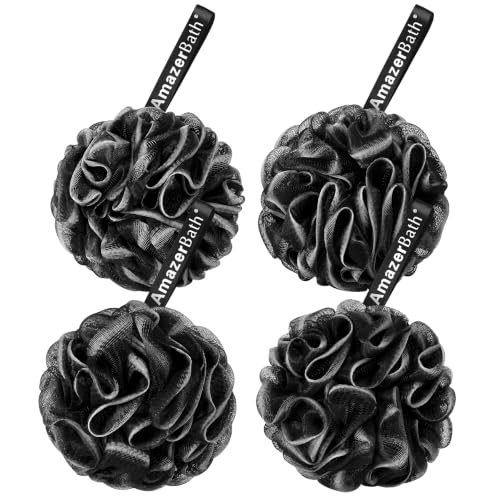 AmazerBath Loofah Sponge 75g/Piece, Loofah for Men Body Scrubber – Bath Sponge Loofa Set of 4 Black (Large)