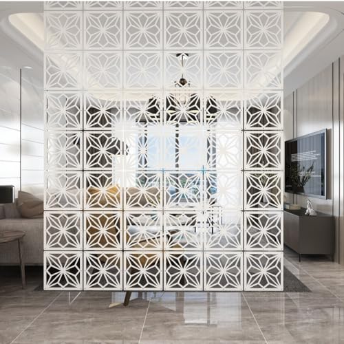 Yizunnu Hanging Room Divider,White DIY Panel Screens Partition,12 Pieces Wood-Plastic Panel Screen,Wall Dividers Room Decoration for Home Bedroom Office Shop Decor, 11.4 x 11.18