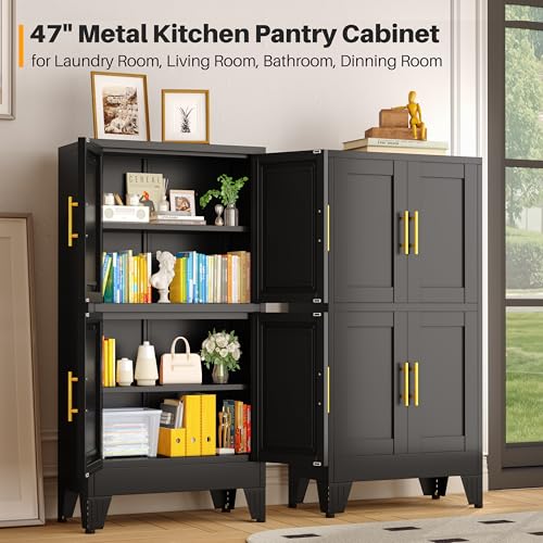 Image of winiowa 47 inch Tall Kitchen Pantry Cabinet, Metal Storage Cabinet with Doors and Adjustable Shelves, Black Freestanding Pantry Cabinet for Kitchen, Dining Room, Living Room, Laundry Room, Bathroom