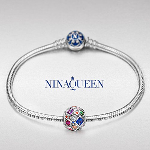 NINAQUEEN 925 Sterling Silver Pandöra Charms Summer Rainbow Birthstone Bead for Pandöra Bracelets Pendant Jewelry Anniversary Valentines Day Birthday Gifts for Women Wife Sisters Daughter