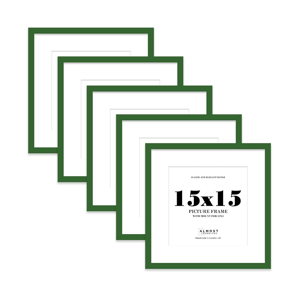 15x15 Green Picture Frame with Mount for 13x13 Photos, Prints - Modern Square Wall Frame, Set of 5