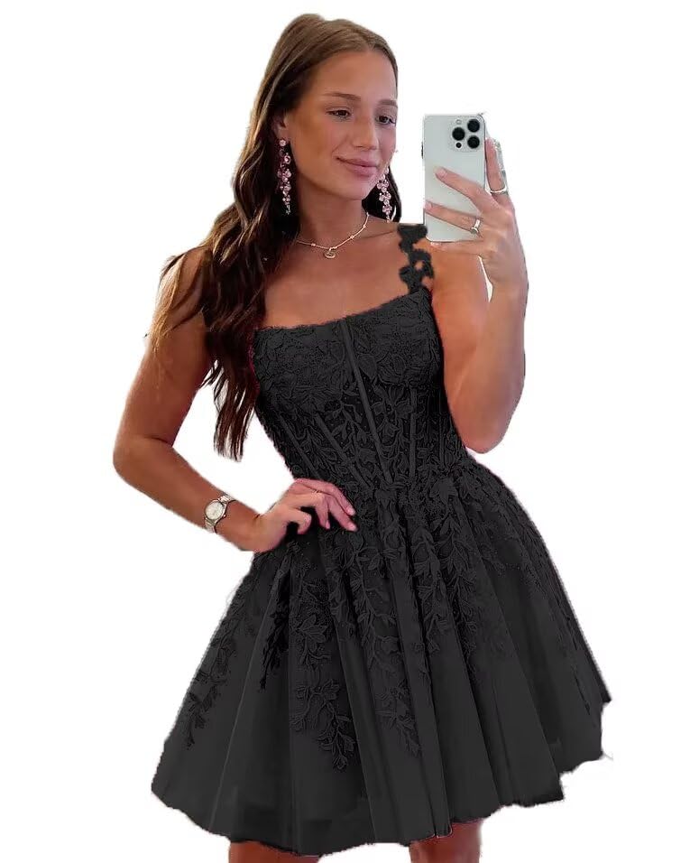 Lace Applique Tulle Homecoming Dresses for Teens 2025 Spaghetti Straps Short Prom Dress for Party