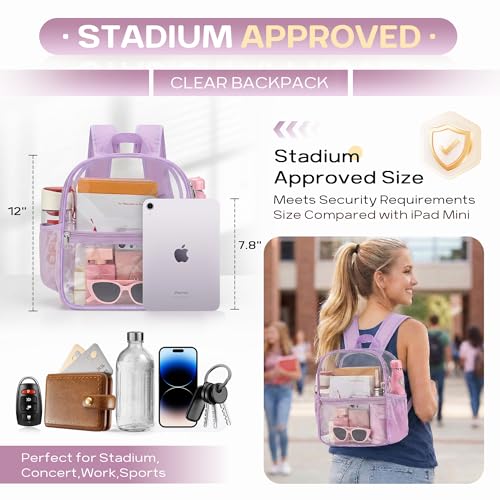 Image of Oraben Clear Backpack for Stadium Events, Clear Stadium Bag 12 x 6 x 11 in | Clear Bag for Game Day ,Sportsing, Concerts Works , Fast Security Check, Waterproof PVC, Adjustable Straps