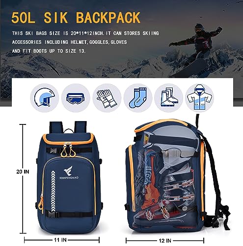 image for XIANFENGNIAO Ski Boot Bag, 50L Ski Boot Travel Backpack, Waterproof Sk
