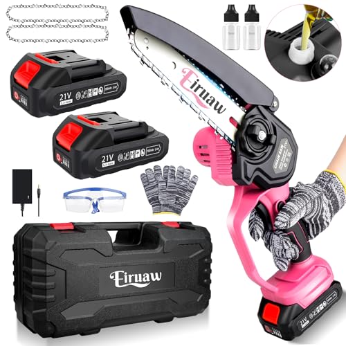 Mini Chainsaw Cordless 6-INCH Portable Electric Power Pruning Saw Rechargeable Battery Powered Handheld Chain Saw for Tree Branches Courtyard Household and Garden 2PCS 21V 1500mAh Batteries