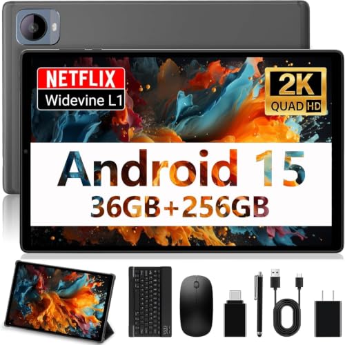 Image of 2026 Android 15 Tablet, 10.4 Inch 2K Display 36GB RAM 256GB ROM /1TB TF T606 Octa-Core, 3 in 1 Android Tablet with Keyboard Mouse Stylus, 8000mAh Battery Support 5G WiFi /BT5.0 /GPS- Gray