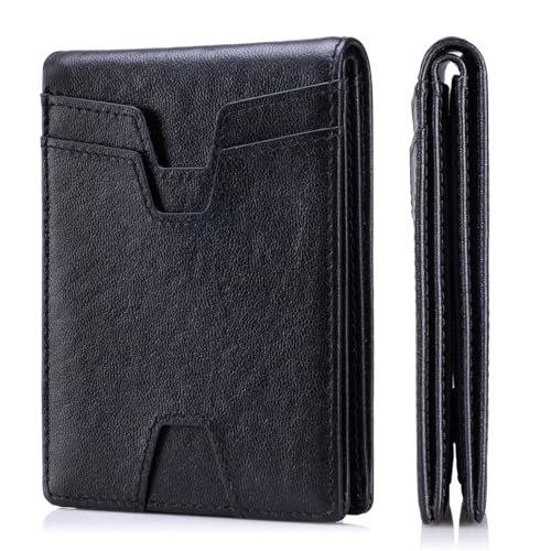 Image of Front Pocket Wallet for Men Slim Lightweight RFID Blocking Genuine Leather Bifold Thin Wallet with 10 Card Slots, Black