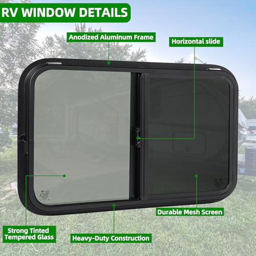 Image of 42 inchW x 22 inchH RV Windows for Cargo Trailer Camper,Tinted Horizontal Sliding | RV Cargo Trailer Camper Window Replacement w /Screen&Trim Ring,Fit 15 /16 inchor 1-3 /8 inch Thick Wall,Allow Error 1 /16 inch,DOT Approved