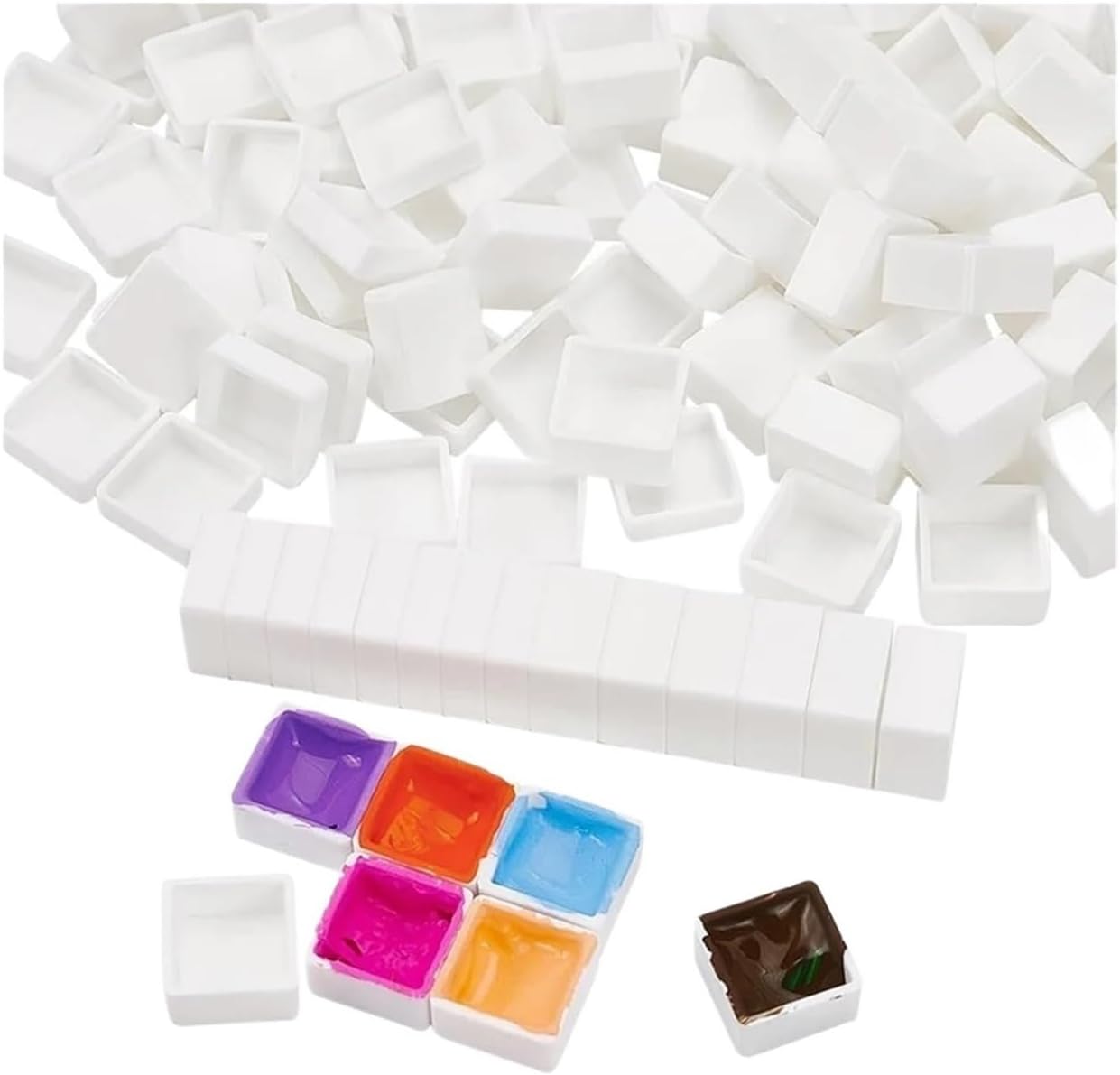 Empty Watercolor Paint Pans 400pcs Empty Tiny Pans Palette 0.5ml Pans Watercolor White Plastic Paint Pans for DIY Watercolor Oils Paints(White)