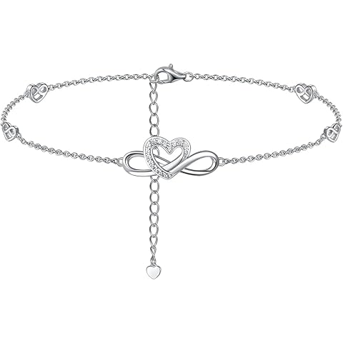 Moissanite Infinity Anklet for Women, Real Authentic 925 Sterling Silver Hypoallergenic, Beautiful Summer Jewelry, Dainty Ankle Bracelet, 8.6-10.6inch (21-26cm) Adjustable
