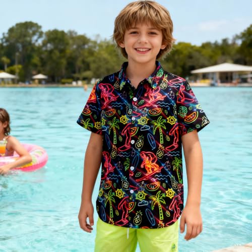 Image of uideazone Boys Novelty Print Short Sleeve Button Down Hawaiian Shirt 5-14Y