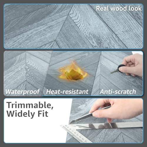 Image of Art3d 10-Pack Herringbone Peel and Stick Floor Tiles (10 Sq.Ft), Grey
