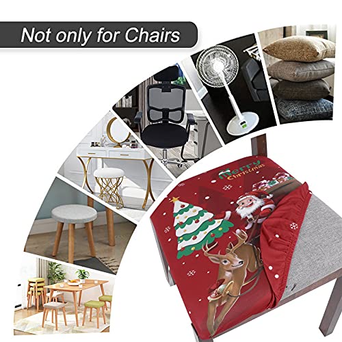 Image of SearchI 6 Pack Christmas Seat Covers for Dining Room Chairs Stretch Printed Xmas Chair Seat Covers, Removable Upholstered Chair Seat Protector for Christmas Decoration, Kitchen, Office (Santa+elk)