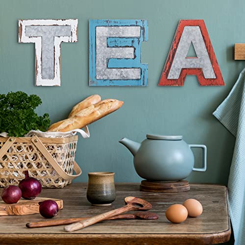 Mygift Decorative Hanging Eat Sign Kitchen Decor, Wall Mounted Block Letters With Red, White And Blue Rustic Painted Wood And Galvanized Metal #TOP3