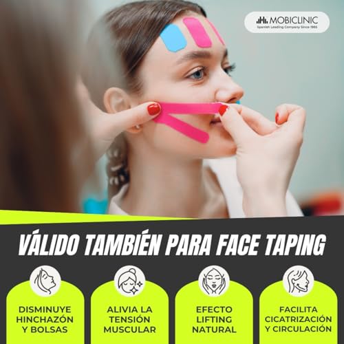 Miniatura 6 de Mobiclinic , Kinesiotape, Venda Neuromuscular Adhesiva, 5m X 5cm, Esparadrapo Deportivo, Alivio Dolor Muscular, Vendaje Kinesiológico, Apto Para Múltiples Zonas, Cinta Kinesiológica, Face Tape Beige