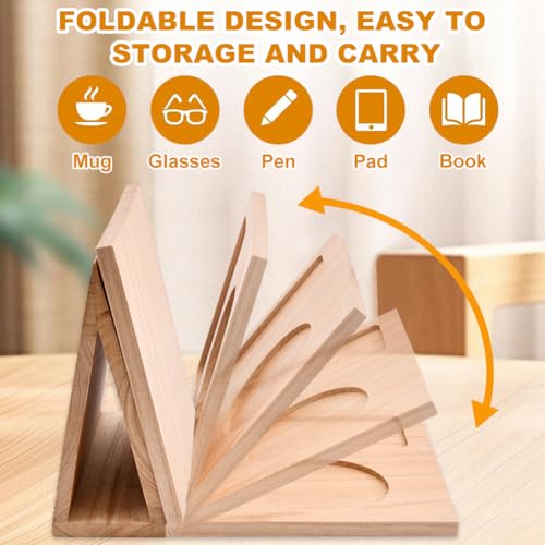 Trasylph Wooden Book Rest with Coffee Mug Cup Glasses Pen Holder,Wooden Book Holder Stand for Page Rest Book Nook Reading Valet, for Nightstand Desktop Bedside Birthday Gifts - Thumbnail 6