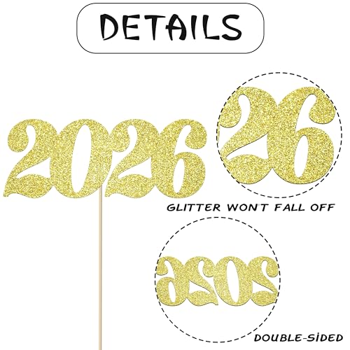 Image of 2026 Centerpiece Sticks Class of 2026 Table Decorations 12PCS Graduation Table Toppers Glitter Gold Number 2026 Congrats Table Centerpieces for Graduation Theme Party Decorations Supplies