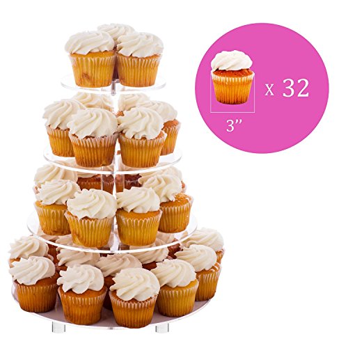 Jusalpha Large 4 Tier Cupcake Stand,Acrylic Round Cake Stand Dessert Tower Tea Party Serving Platter, Cupcake Tree Wedding Party Décor, Stand with Rod Feet (4RF) by Jusalpha - Used condition - US$18.99