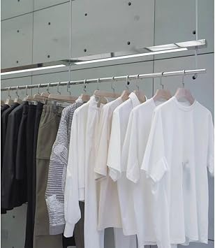 LED Clothes Rack Clothing Store Hanging Coat Shelf with Lights Heavy Duty Stainless Steel Garment Bar, Retail Display Rack Closet Storage Clothes Organizer Color Silver, Size 150cm