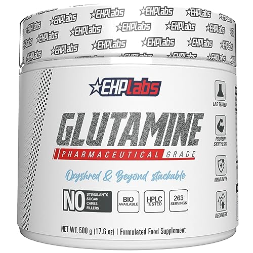 EHP Labs L Glutamine Powder Amino Acids - L-Glutamine Supplement for Gut Health (500g) Improves Muscle Recovery, Focus & Concentration - 100 Servings