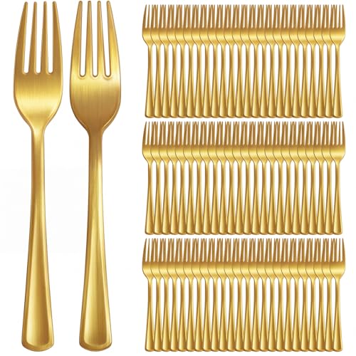 Roshtia 100 Pcs Gold Plastic Forks 7.3 Inch Disposable Utensils