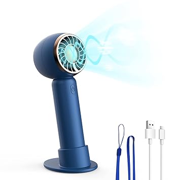 2022 Newest Mini Handheld Fan Portable USB Desk Fan Rechargeable Small Pocket Fan 3 Speed Personal Fan Battery Hand Held Fan for 2-5 Hours of Operation Operated with Base Personal Fan for Home Office Outdoor (Blue)