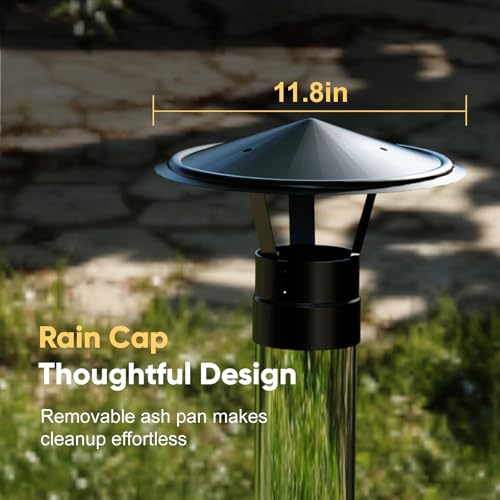 Image of Rayzi Rocket Stove 72 Inch, Smokeless Wood Pellet Patio Heater with Wheels, Wood Pellet Fire Pits for Outside with Rain Cap, Pellet Heater for Patio /Garden /Backyard /Bonfire Party /Beach