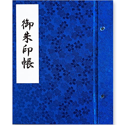 御朱印帳 書き置き 御朱印 大判用 ホルダー ファイル ポケット25枚仕様|18.5cm×15.1cm|桜 (青桜, 台紙なし)