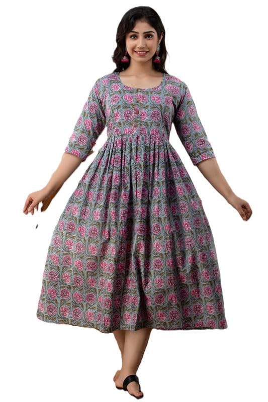 omsha Women's Cotton Floral Printed Anarkali Maternity Kurti for Women Cotton Styl-12-picture-19