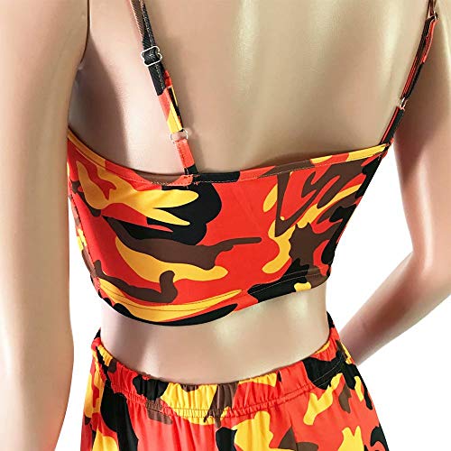LROSEY Fashion Camo 2 Piece Spaghetti Matching Set for Clubwear (Orange, XL) - Thumbnail 6