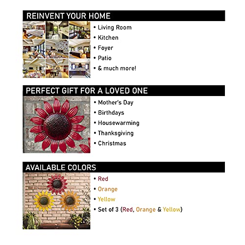 Clever Garden Metal Sunflower Wall Décor 1 Pack, Hanging Plaque Outdoor And Indoor Home Decoration, Red #TOP2