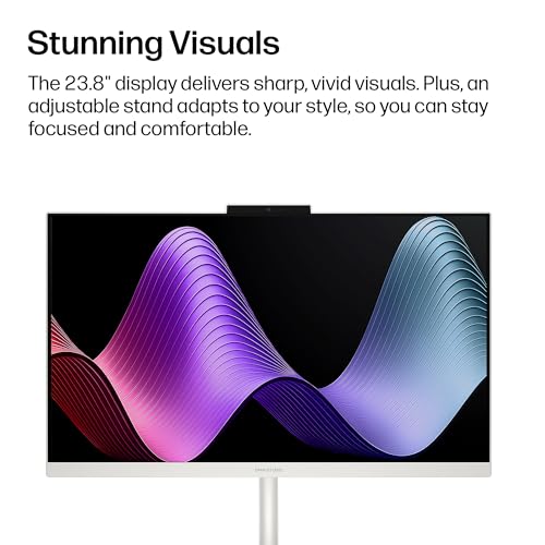 Image of HP OmniStudio 23.8 inch All-in-One Desktop PC, FHD Display, AMD Ryzen 5 40, 8 GB RAM, 512 GB SSD, AMD Radeon Graphics, Windows 11 Home, Cotton White, 24-cv0002 (2026)