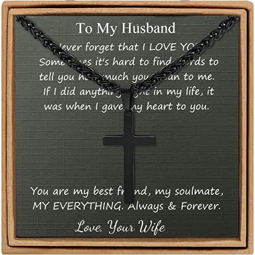 JoycuFF Christian Necklaces for Men Husband Cross Chains for Him Wife to Husband Gifts for Birthday Christmas Valentines Day Anniversary Religious Jewelry for Men