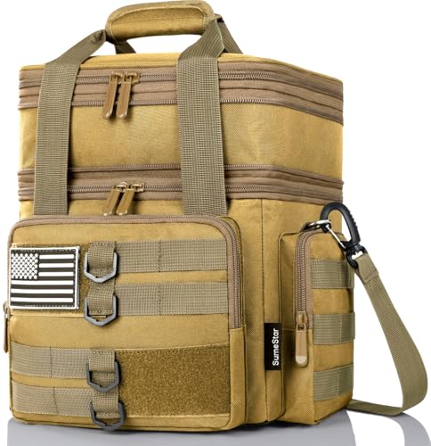 Tactical Lunch Box for Men, Large Insulated Lunch Bag for Adult, Heavy Duty Double Deck Expandable Lunch Cooler Bag with American Flag, Leakproof Soft Lunch Pail for Work Office Camping - Brown - image 1
