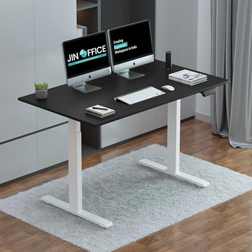 JIN OFFICE Zenith Electric Height Adjustable Table| Standing Desk with 100 Kg Wt. Capacity & 3 Year Warranty| Ergonomic Desk| Sit Stand Table with 3 M