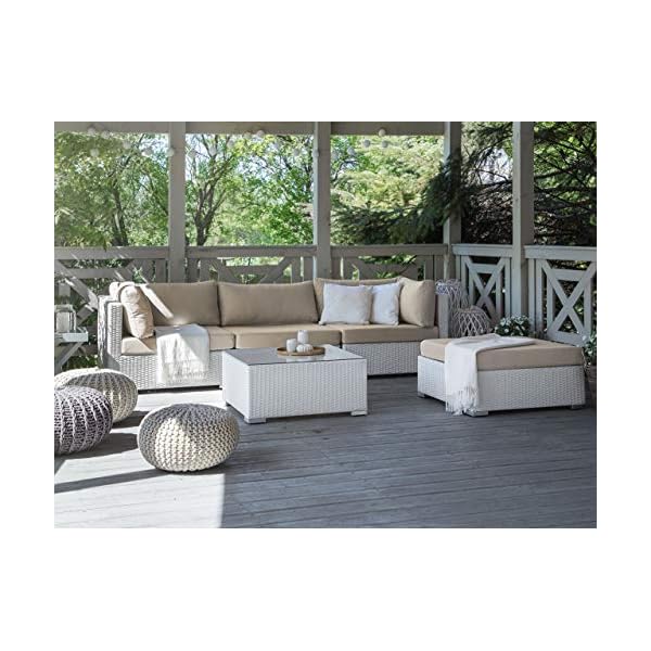 Beliani Gartenlounge Sano II PE-Rattan Weiß & Sandbeige