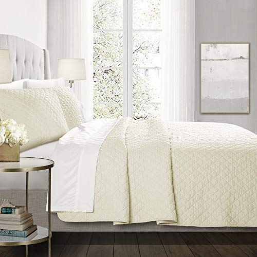 Lush Decor Ava Quilt Diamond Pattern Solid 3 Piece Oversized Bedding Blanket Bedspread Set - Full/Queen - Ivory #TOP1