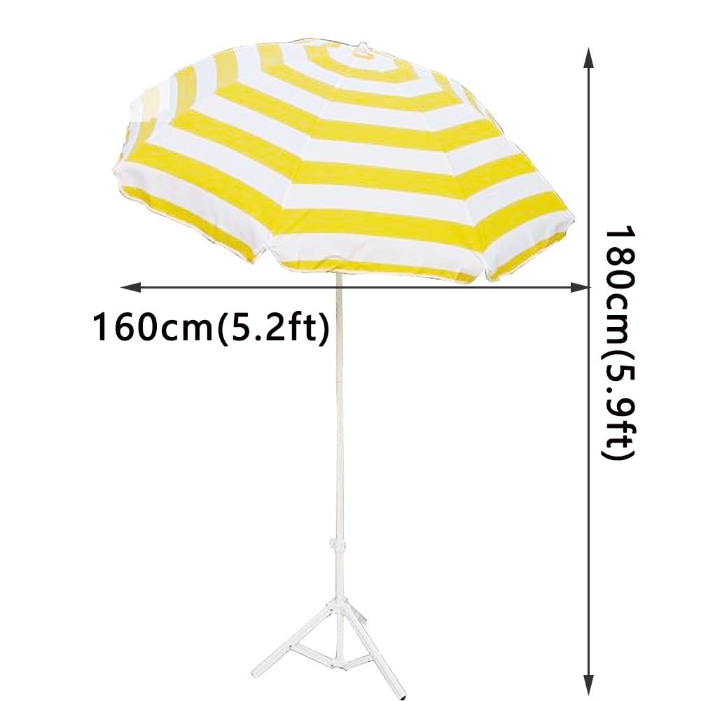 Parasol Plażowy Uchylny 160 cm, Mały Parasol Ogrodowy W Paski Odporny na Ochrona UV z Regulowaną Wysokością, na Imprezę Przy Basenie na Podwórku