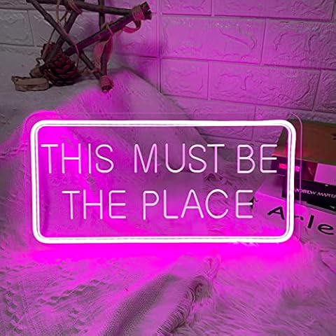 This Must Be The Place Neon Sign for Wall Decor 3D Carving Dimmable LED Light Girls Room Game Room Decor USB Operated Pink Neon Light Signs Home Decor Bar Decorations Birthday Gift for Women15.7x7.9" Cover
