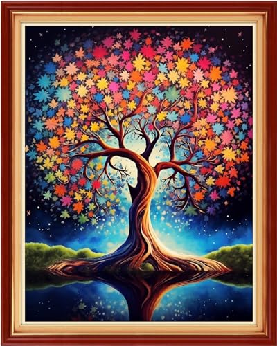 Image of Dimensean Stamped Cross Stitch Kits Full Range of Embroidery Patterns Starter Kits for Beginners Adult DIY Cross Stitches Needlepoint Kits 11CT- Magic Tree 16x20 inch