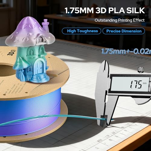 Image of PLA Filament 1.75mm, Silk Pla 3D Printer Filament Rainbow PLA 1kg, Dimensional Accuracy + /-0.02mm, 2.2lbs /Spool