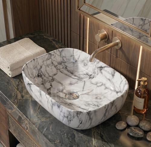 Image of Designer Ceramic Wash Basin For Bathroom | Over Counter Bathroom Basin | Counter Top Bathroom Sink | Wash Basin For Restaurant, Hotel (18 x13 x 5 Inch) (114)