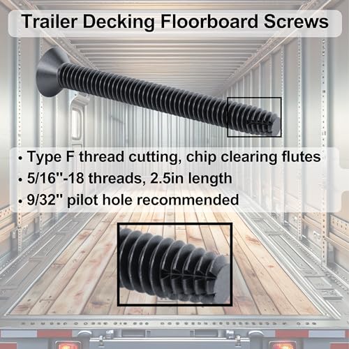 Hales Yeah Trailer Deck Screws 5/16-18 x 2-1/2 in, 100-Pack — Flathead T40 Torx, Self-Tapping Wood to Metal Floorboard Screw, Type F Thread Cutting, Carbon Steel, Enclosed Trailer, Utility Trailer by Hales Yeah! - Image 6