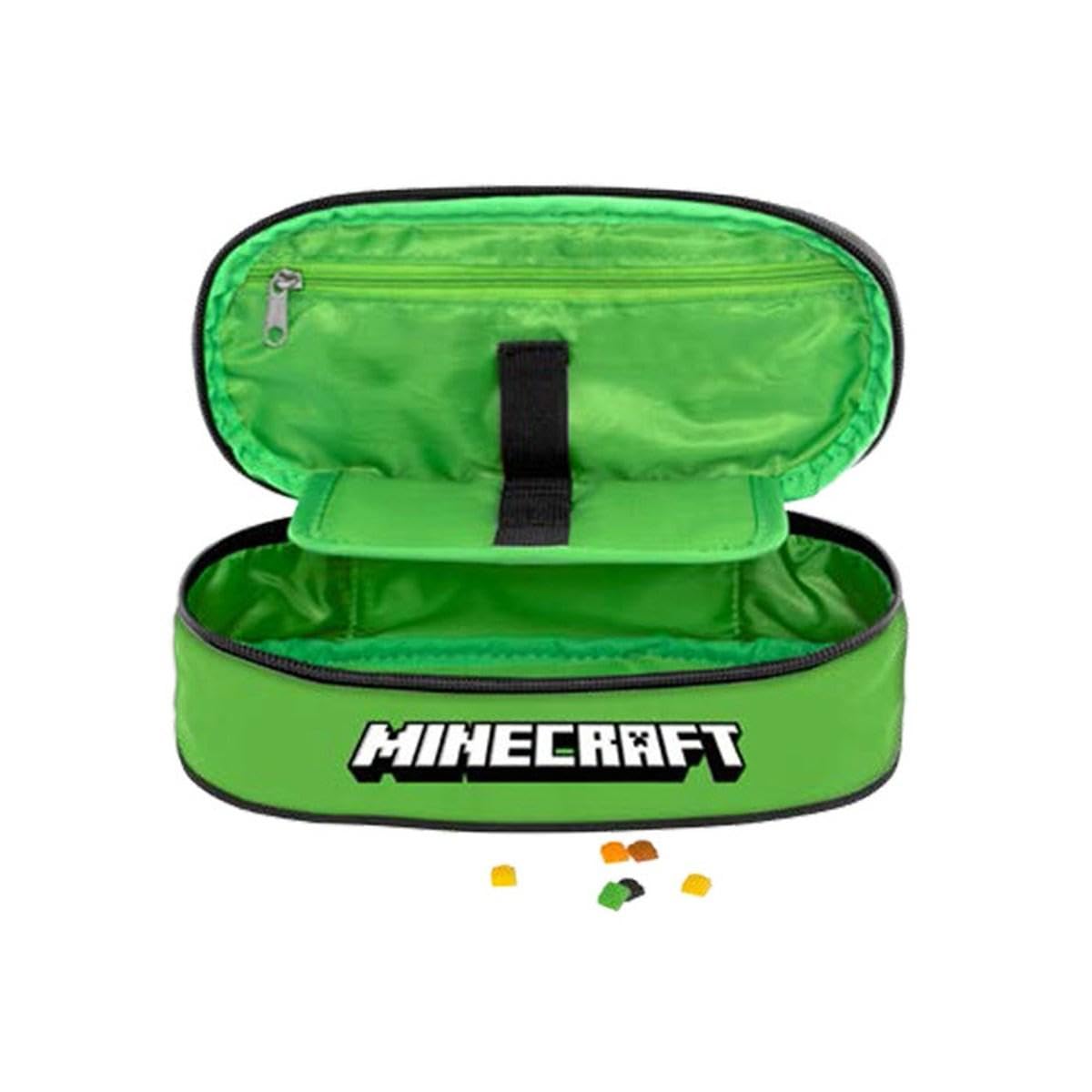 Trolley Zaino Scuola compatibile con Minecraft Tondo 3 Scomparti zip per bambini primaria media + astuccio ovale zip + Borsa termica Snack Bag 21 cm per il pranzo merenda