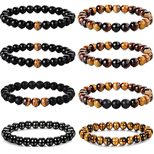 Yadoca 8Pcs 8mm Armbänder für Herren Frauen Tiger Eye Stone Mala Perlen...