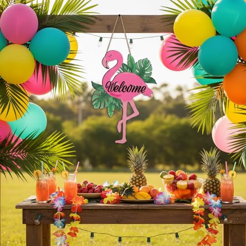 Cartel decorativo flamingo para puerta de madera miniatura 6