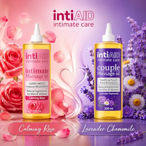 Image of Couple & Intimate Massage Oil Pack of 2 with Sensual Bliss of Lavender & Chamomile. Ideal for Couples Date Nights & Soothing Massage Experience. Non-Sticky Texture - 200ml Each