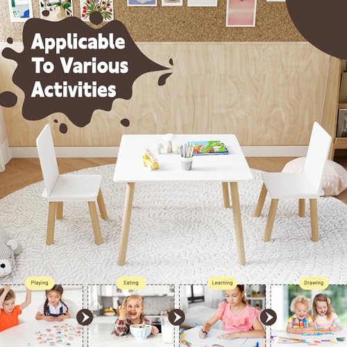 Image of Kids Table and 2 Chairs Set, 3 Pieces Toddler Table and Chair Set, Kids' Table & Chair Sets, Kid Play Table for Daycare, Classroom, Home (White)