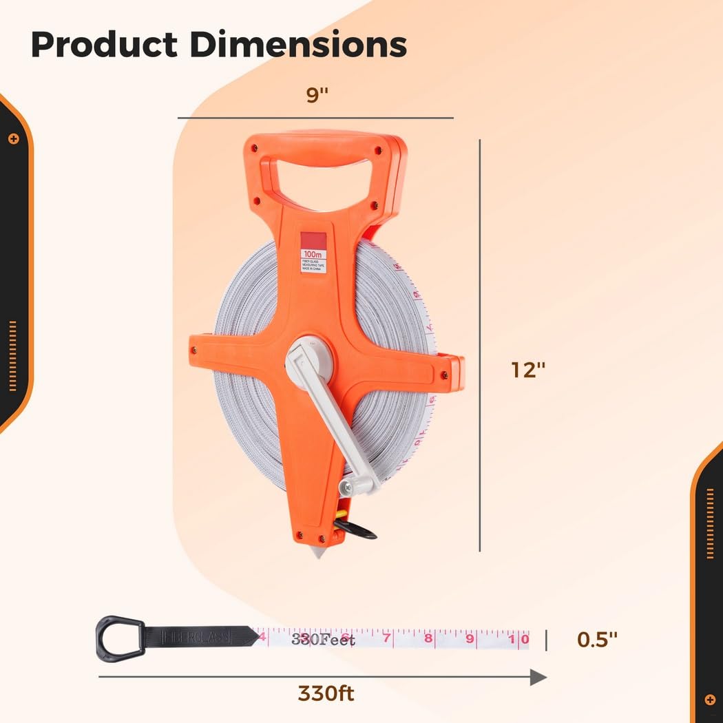 Generic Sided Measuring Wheel for Construction, Field, Yard, 100 M/330 Ft Extra Long Standard & Metric Industrial Tape Measure, Open Reel Tape Measure